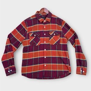 Brixton Bowery Standard Fit Flannel Men's Medium Orange Red Plaid Long Sleeve